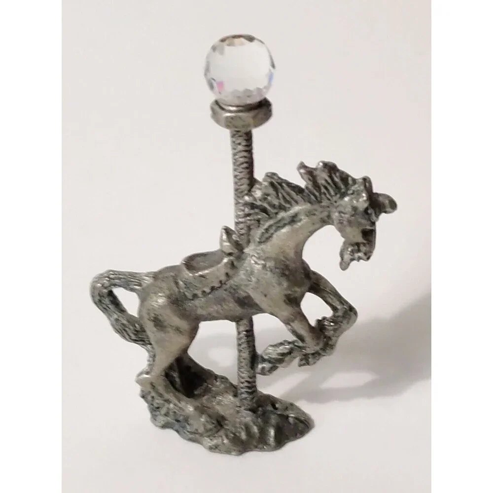 Carousel Horse Pewter Miniature With Faceted Glass Bead